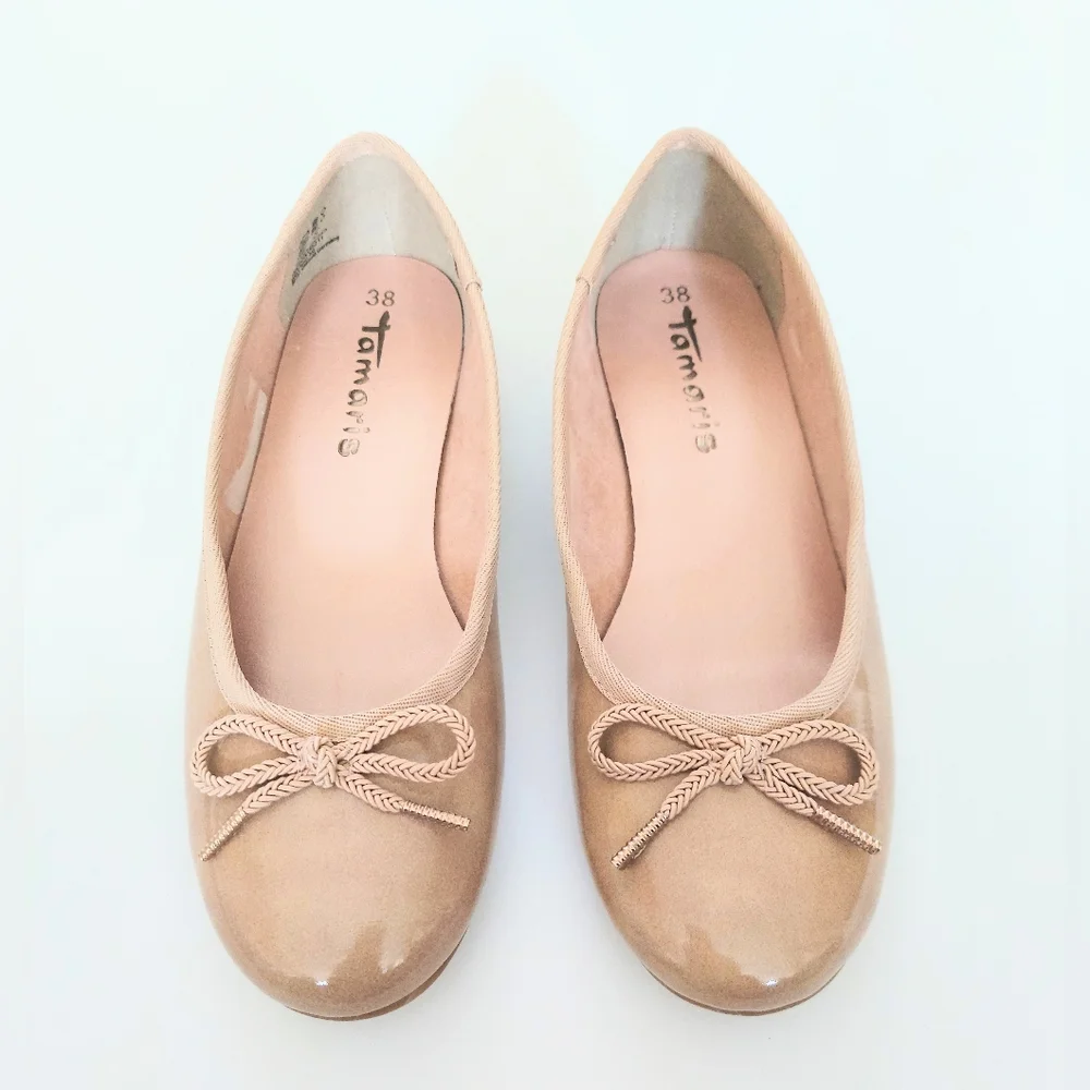 Tamaris Leather Ballet Flats Size US 7.5 EU 38 Tan Made In Germany